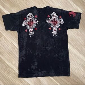 Men's Black Short-Sleeve Graphic Cross Punk Large